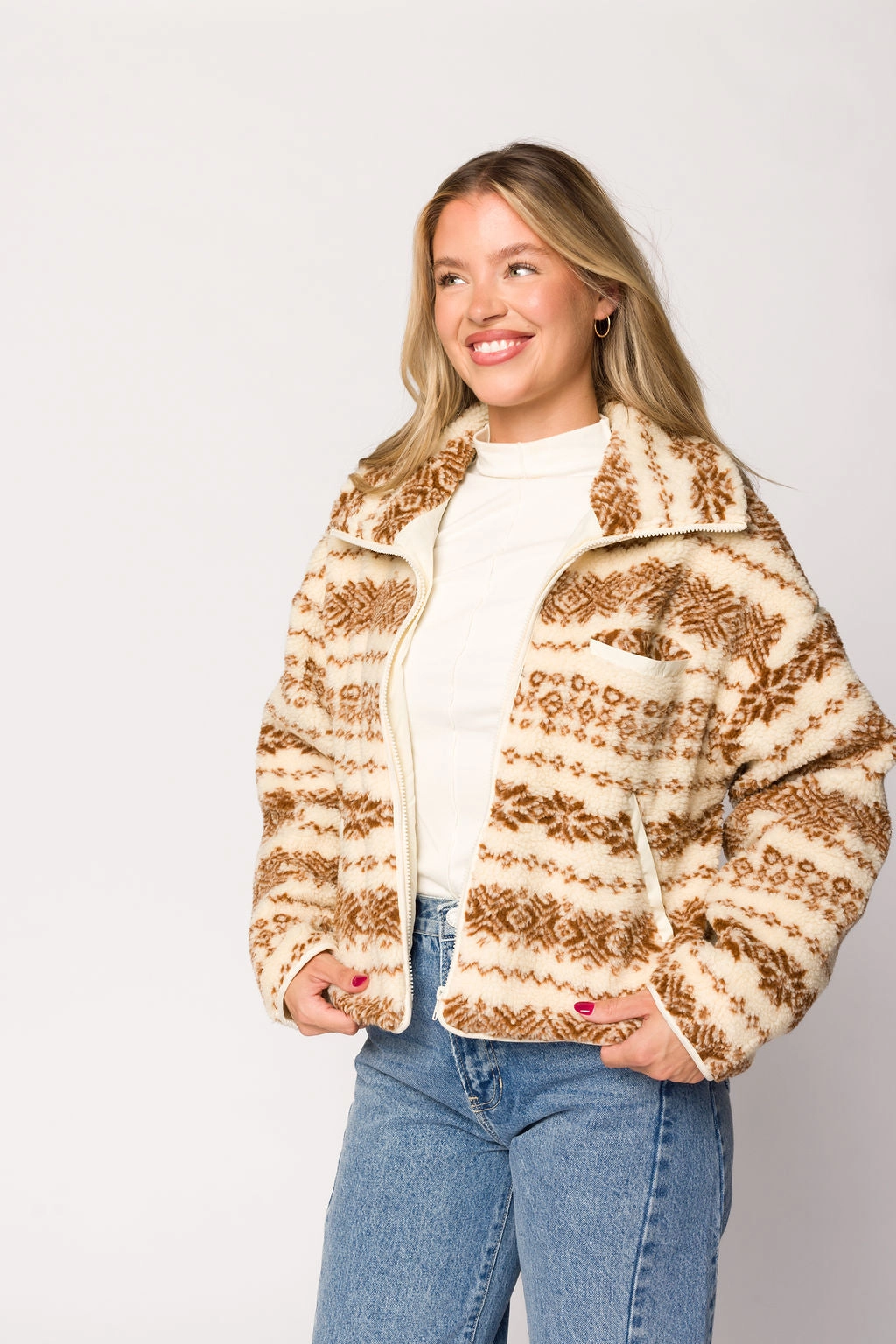 Sylvie Printed Fleece Jacket in Cream