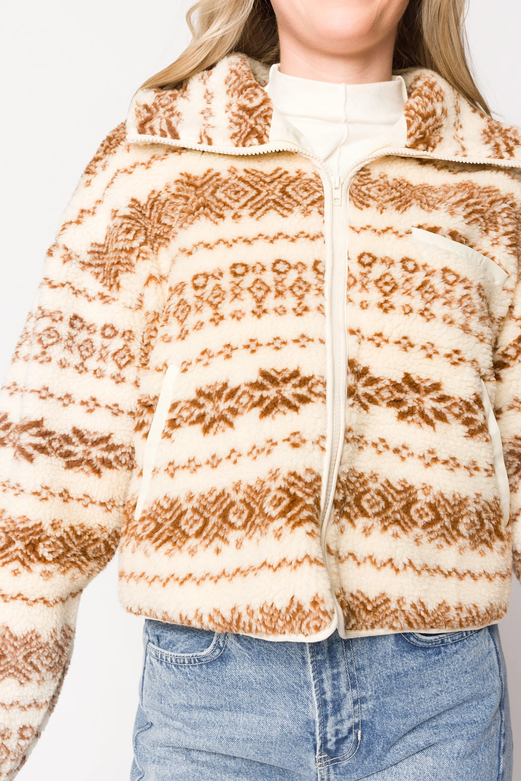 Sylvie Printed Fleece Jacket in Cream
