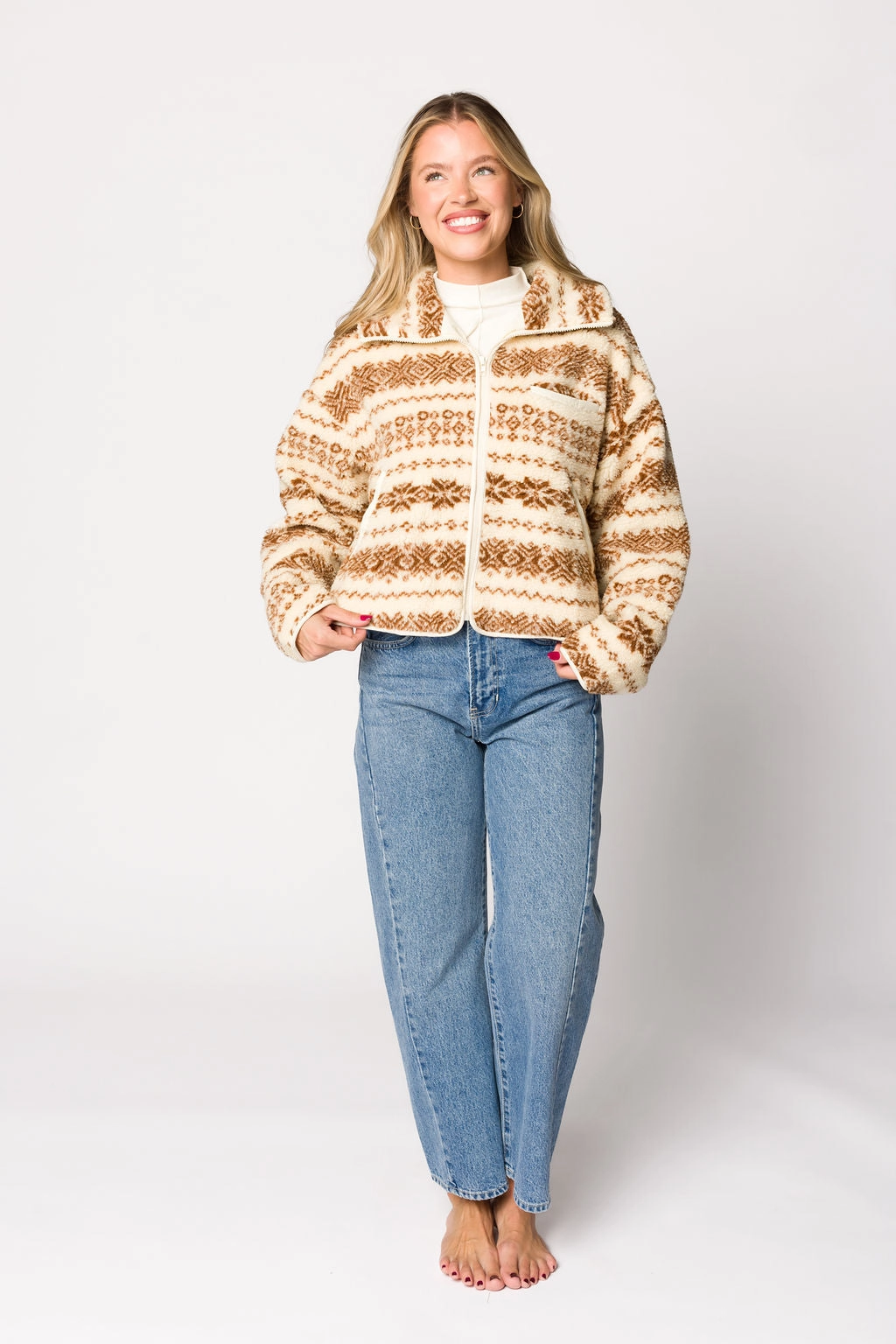 Sylvie Printed Fleece Jacket in Cream