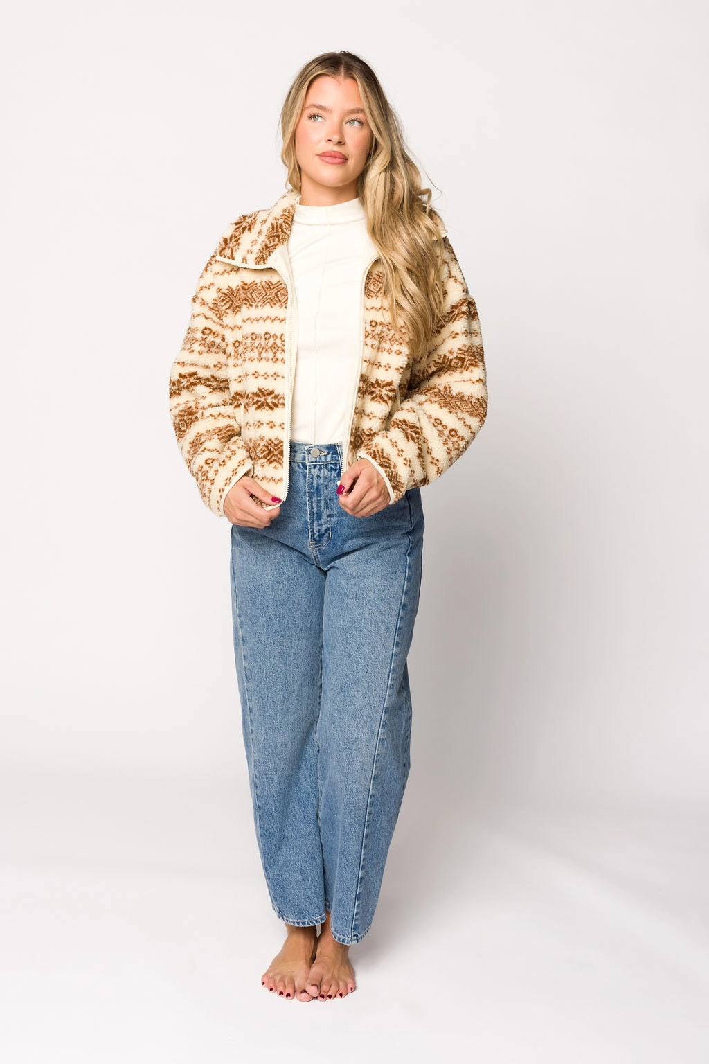 Sylvie Printed Fleece Jacket in Cream