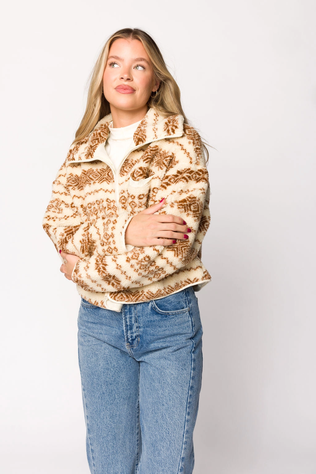 Sylvie Printed Fleece Jacket in Cream