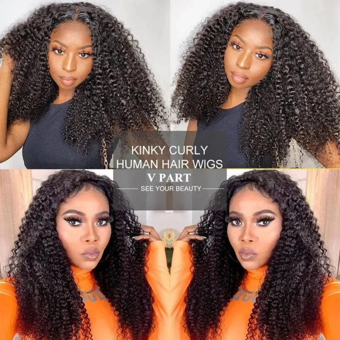 Tuneful Kinky Curly No Lace No Glue V Part Wig Affordable Wigs For Women Beginner Friendly Wear and Go