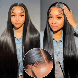 Tuneful Ready To Wear Glueless 6x4 Pre-Bleached Pre-Cut Pre-Plucked Lace 13x6 Lace Front Human Hair Straight Wigs