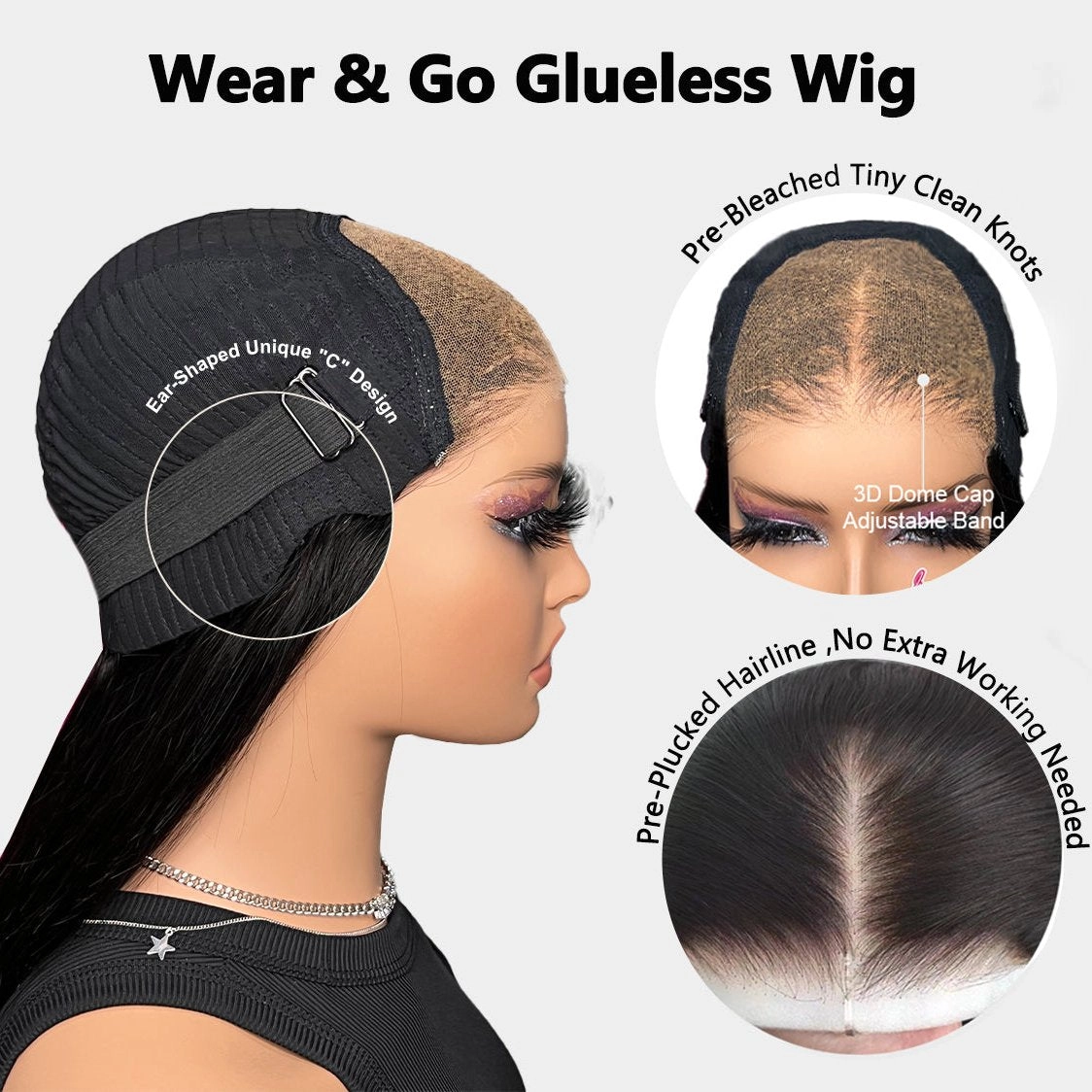 Tuneful Ready To Wear Glueless 6x4 Pre-Bleached Pre-Cut Pre-Plucked Lace 13x6 Lace Front Human Hair Straight Wigs