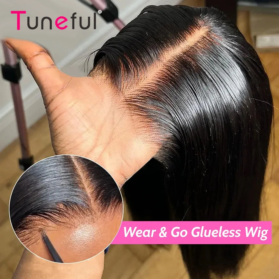 Tuneful Ready To Wear Glueless 6x4 Pre-Bleached Pre-Cut Pre-Plucked Lace 13x6 Lace Front Human Hair Straight Wigs