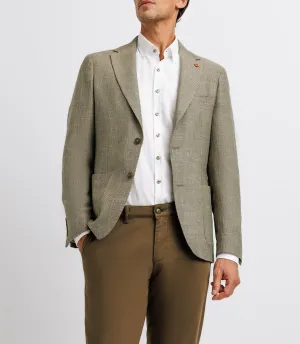 Veste kaki et beige en lin à coudières