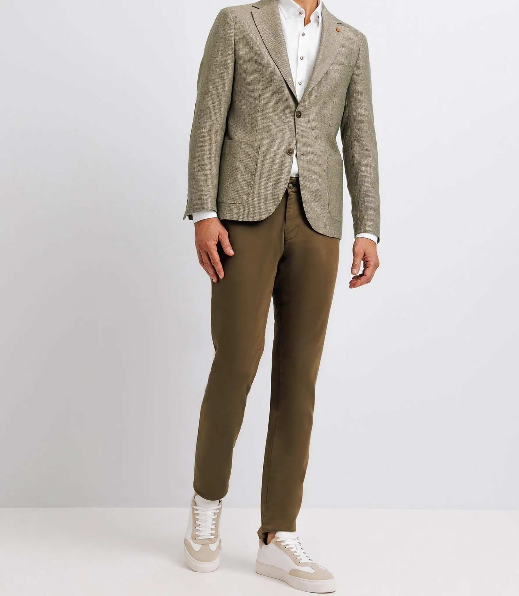 Veste kaki et beige en lin à coudières