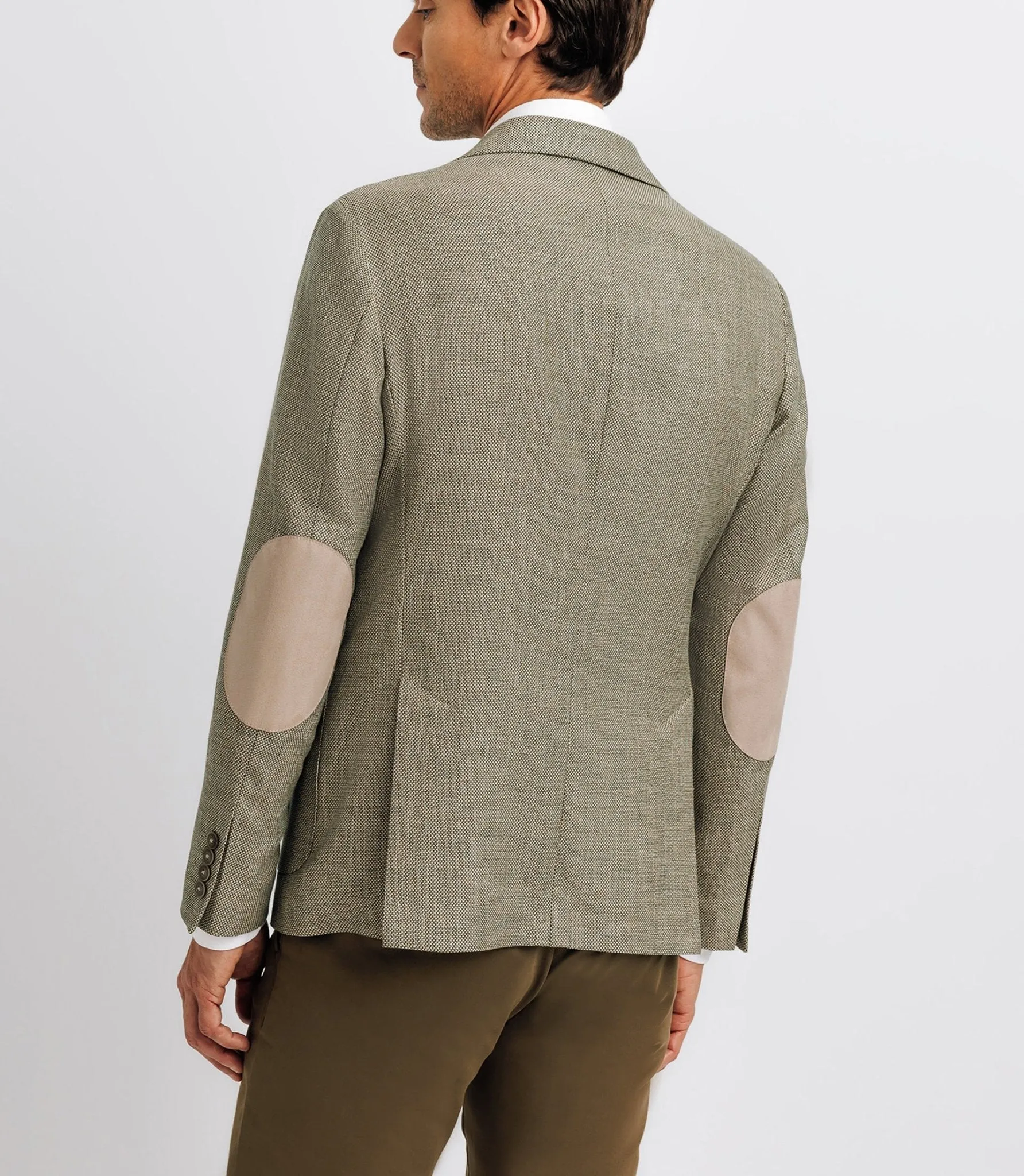 Veste kaki et beige en lin à coudières