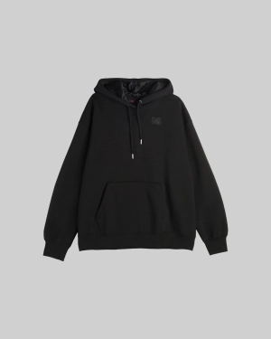W SATIN LINED PULLOVER HOODIE BLACK