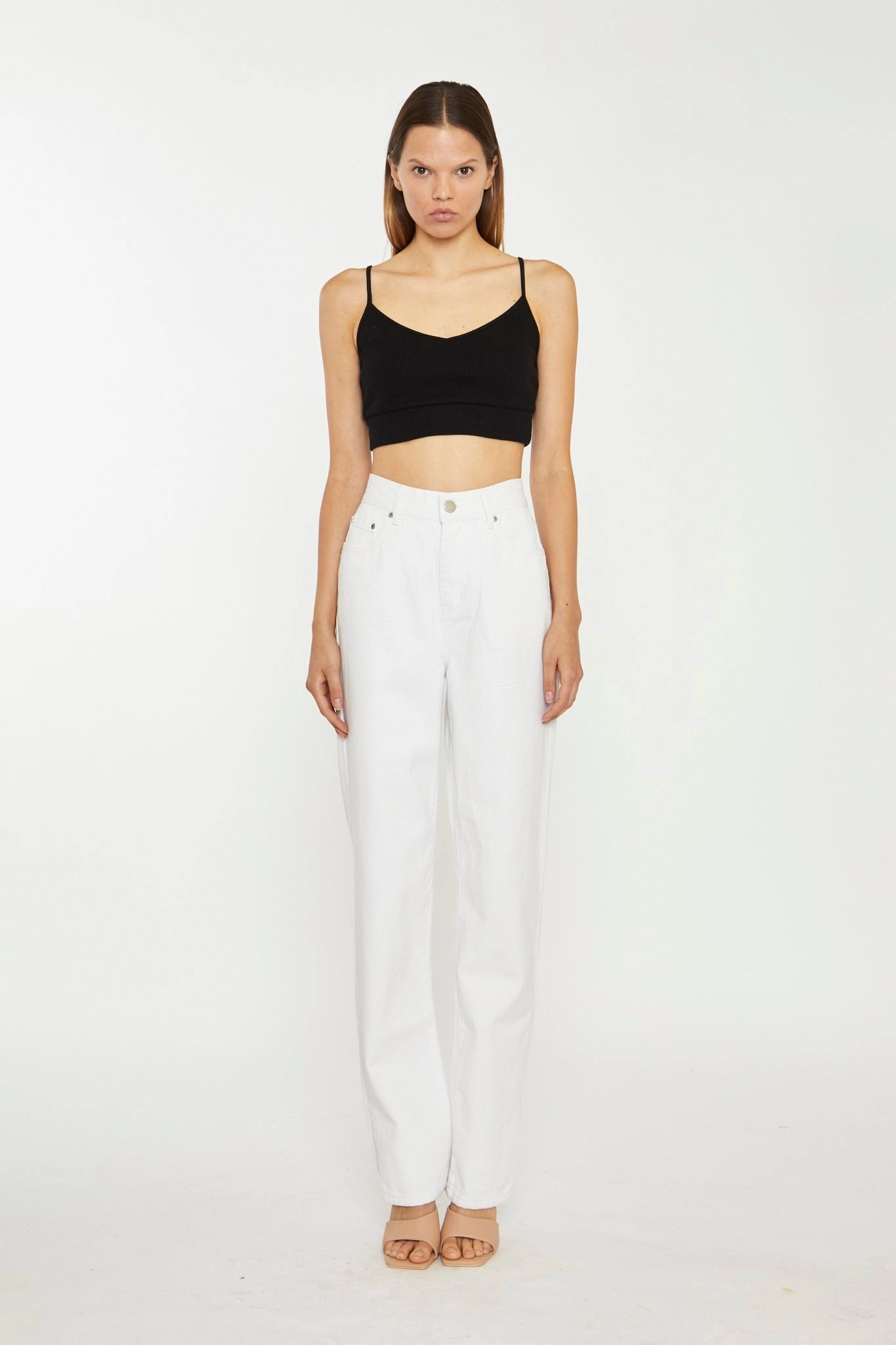White High-Waisted Side Split Jeans