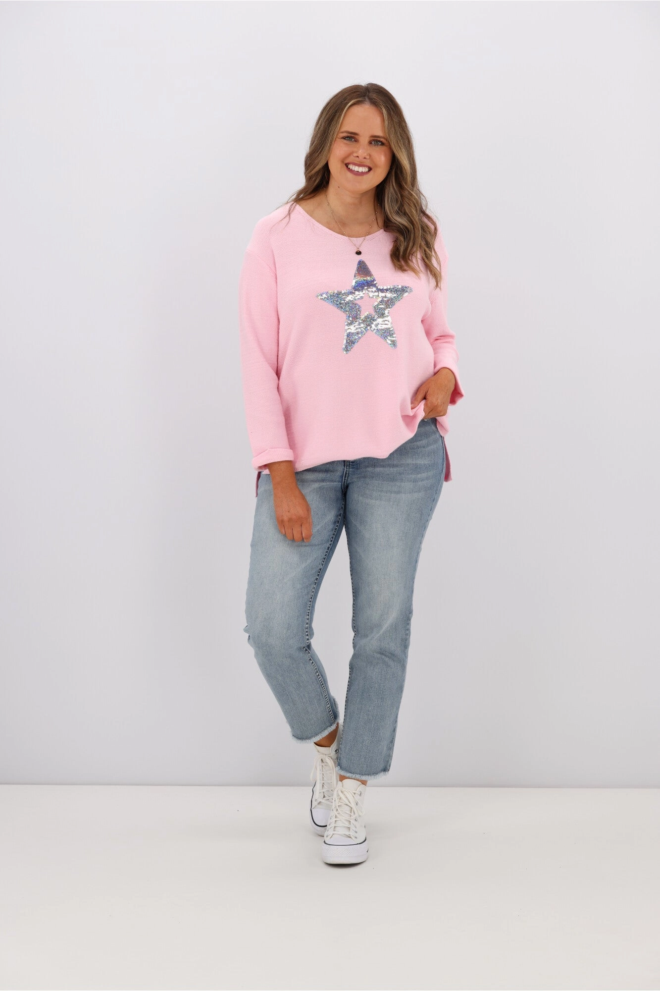 Willow & Tree Wren Star Sequin Knit Jumper Baby Pink
