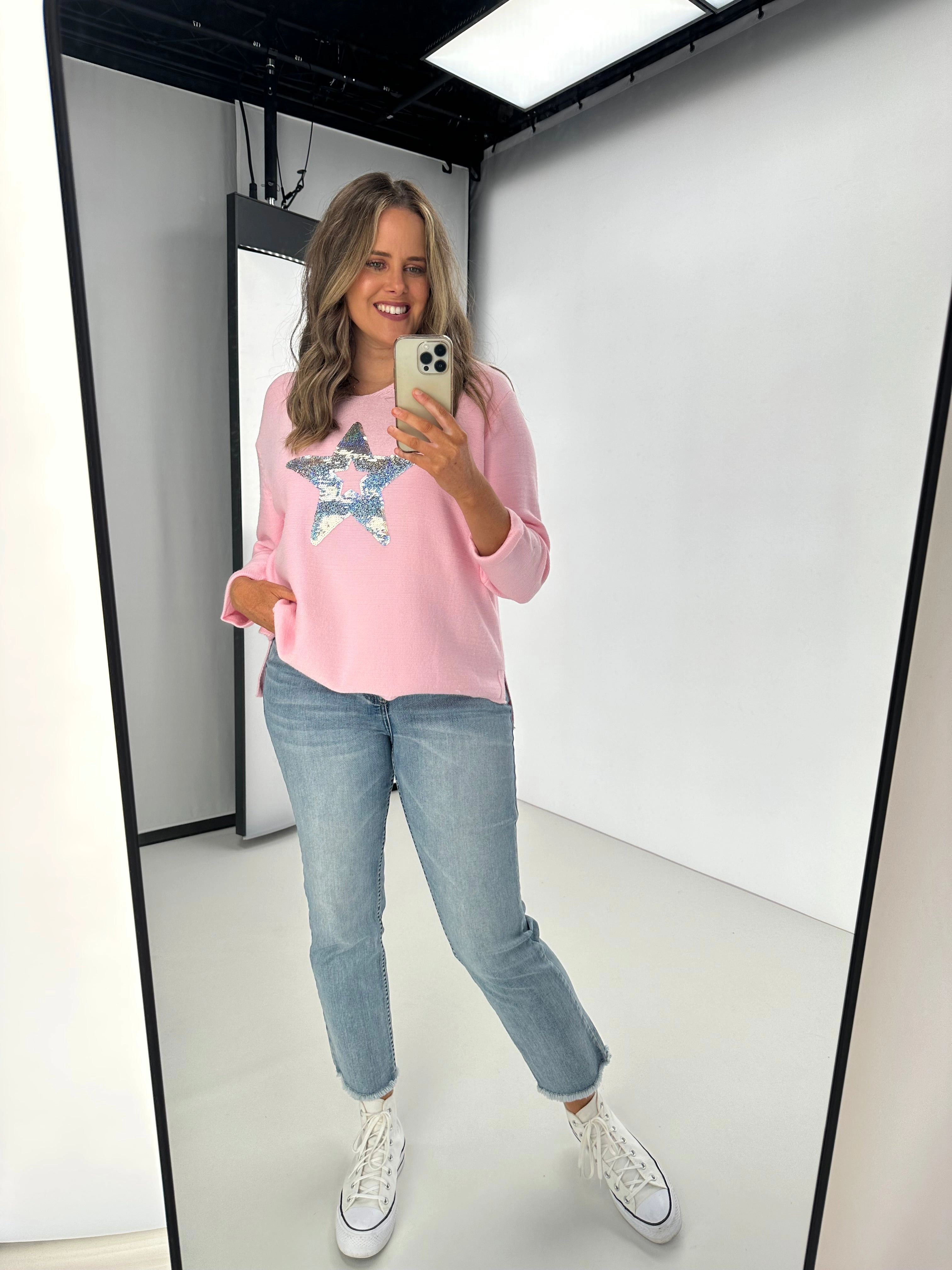 Willow & Tree Wren Star Sequin Knit Jumper Baby Pink