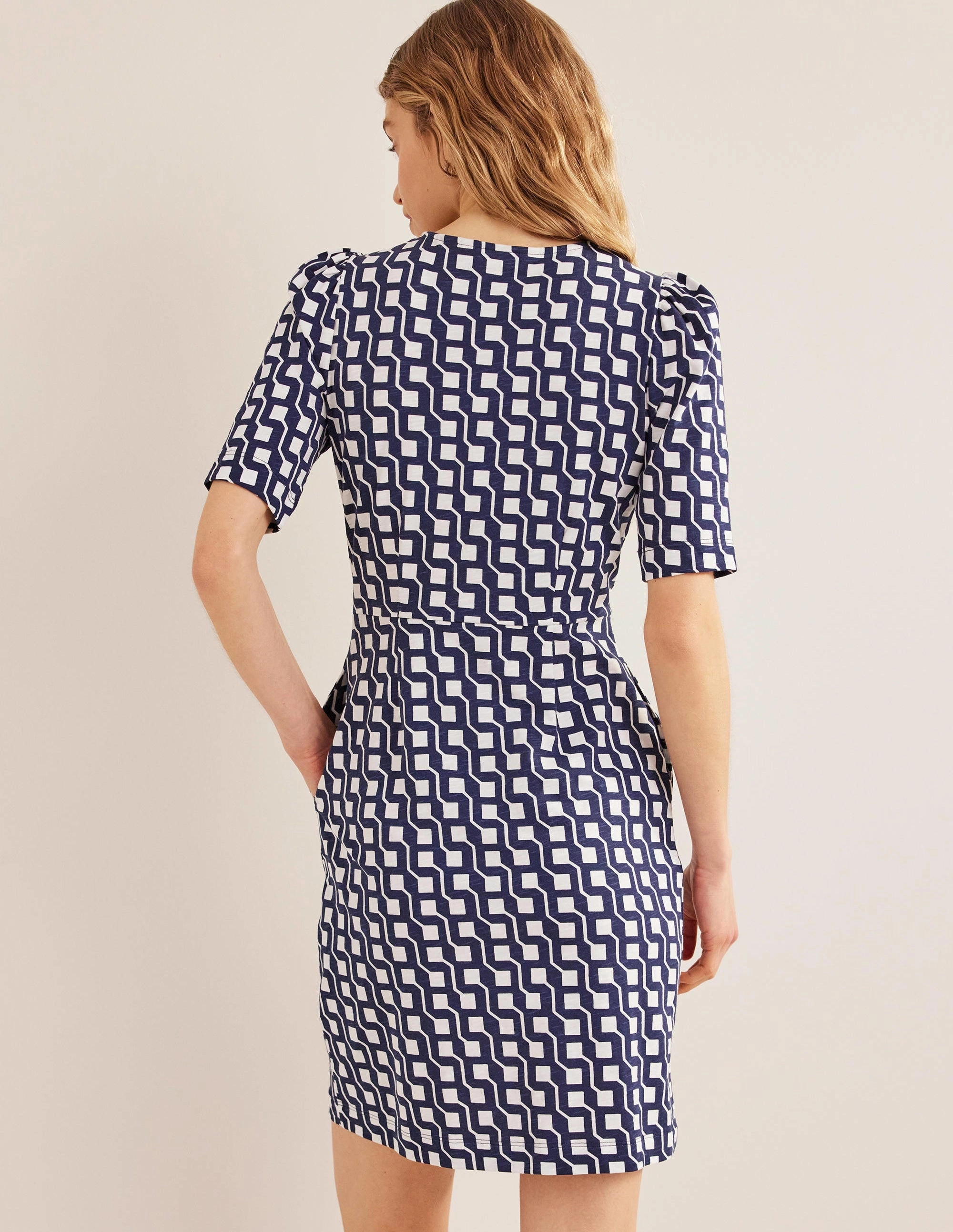 Zoe Jersey Dress-Navy, Cube Geo