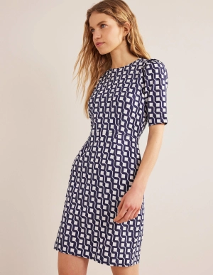 Zoe Jersey Dress-Navy, Cube Geo